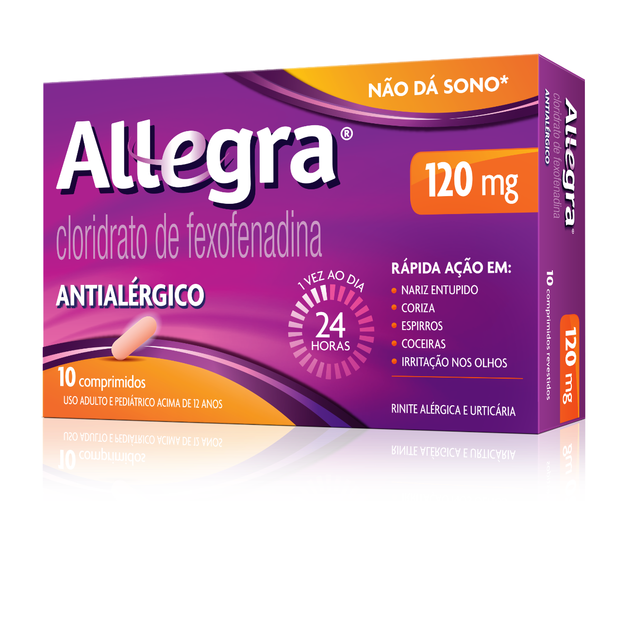 Frente da embalagem do Antialérgico Allegra® 120 mg.