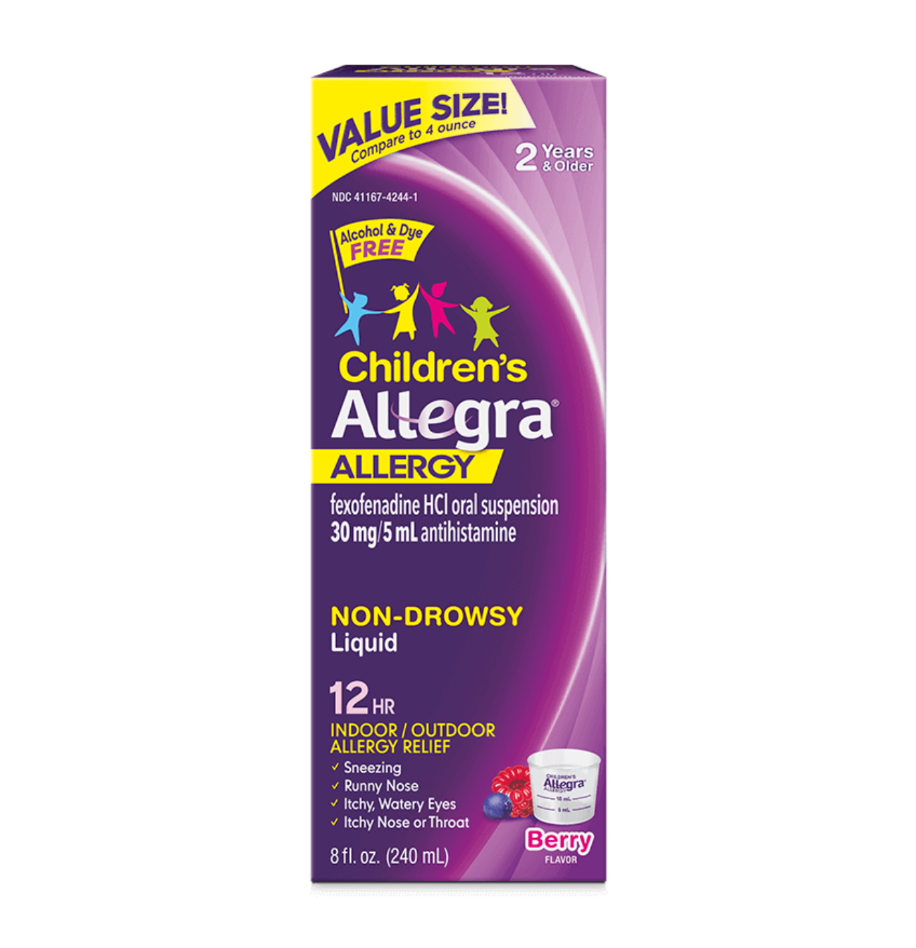 Front of Children's Allegra® 12 Hour Berry Liquid Pack